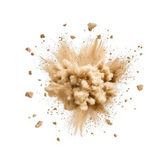dynamic explosion of beige powder bursts against transparency background, creating dramatic and energetic visual effect. particles scatter in various directions, showcasing movement and texture
