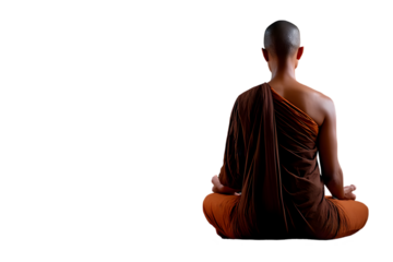 Isolated on white, a golden Buddha statue, a symbol of Asian religion and peace, shows a face in meditation, a spiritual sculpture from Thailand