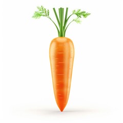 Fresh, vibrant orange carrot with green leaves.