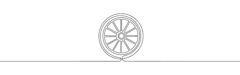 Wheel continuous one line drawing. Automobile tire symbol. Vector illustration.