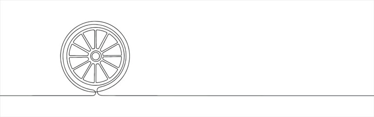 Wheel continuous one line drawing. Automobile tire symbol. Vector illustration.