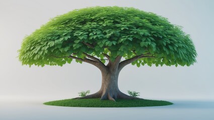Single isolated catalpa tree with lush green crown on white background