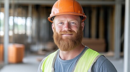Construction worker smiles confidently on job site