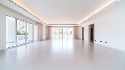 Obraz premium Spacious, modern, empty living area with large windows