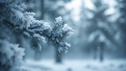 Luminous winter scene featuring snow-laden pine trees
