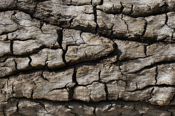 Close-up view of textured broken tree bark showcasing intricate patterns and natural earthy tones