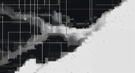 black winter digital glitch pixel abstract pattern art design on plain white background illustration