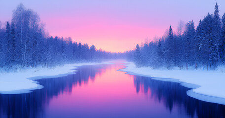 Fototapeta premium Serene Winter Sunrise over a Frozen River 