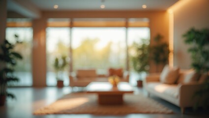Contemporary open space interior with defocused background for creative use