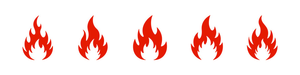 Fire icons set. Flame, bonfire symbol collection. Vector illustration.