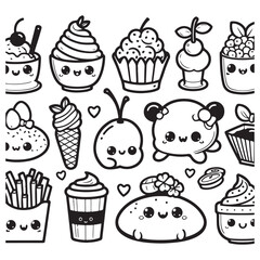 set of cakes and sweets