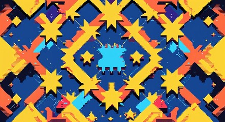 Fototapeta premium yellow stars digital glitch pixel abstract pattern art design on plain white background illustration