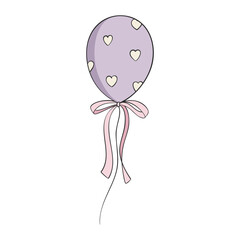 Cute Girlish Coquette Style Balloon. The best Birthday present Balloon with Bow. Hand Drawn flat illustration.