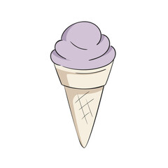 Hand drawn ice cream in a waffle cone vector illustration.