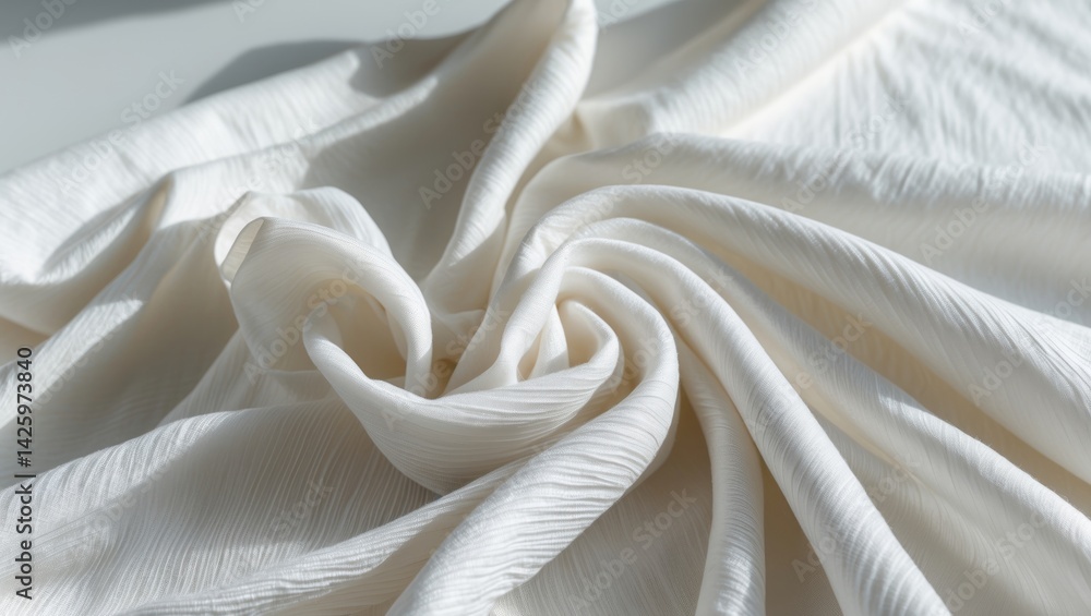 Poster Textured white fabric roll with soft shadow and wavy details, designed as an abstract background with large copy space