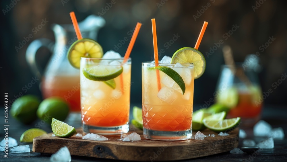 Poster refreshing lime and ice cocktail with a splash of tequila