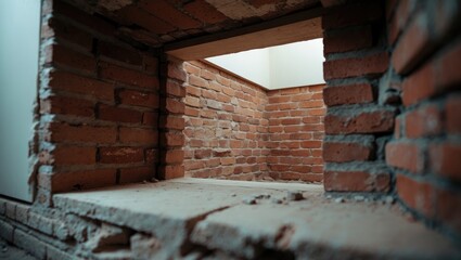 Naklejka premium Basement brick-lined window serving as a security shelter in emergencies
