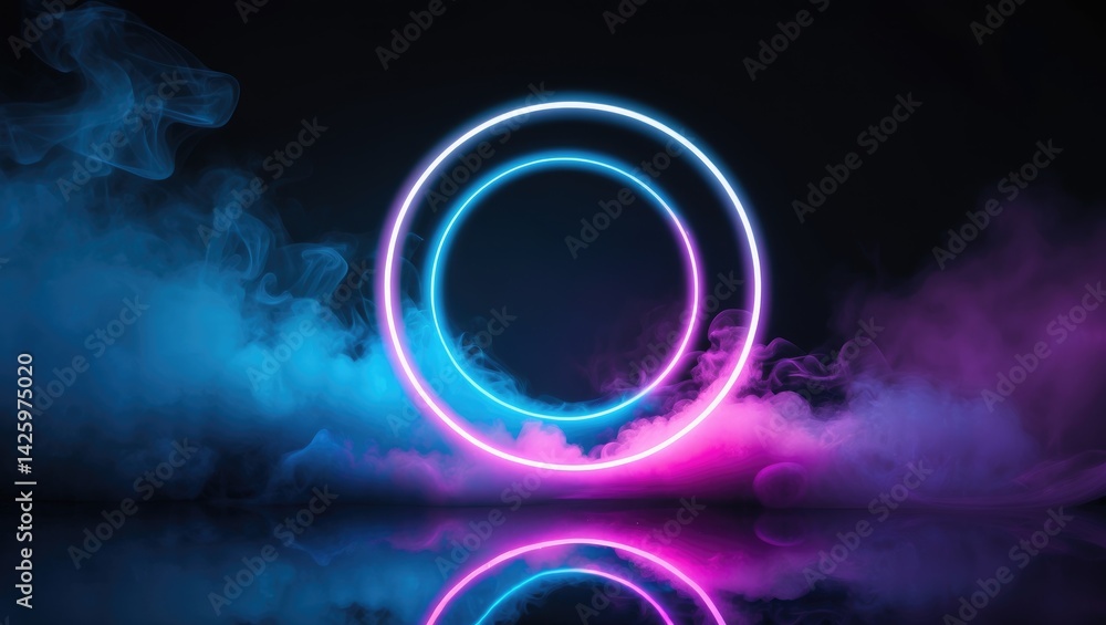 Poster neon background with circular design and abstract elements