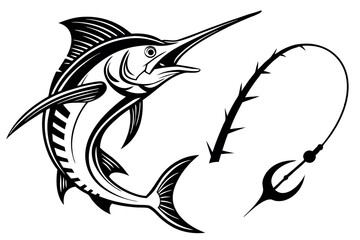 Swordfish with crossed fishing hooks