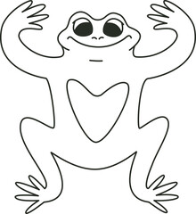 Funny frog is sitting. Anthropomorphic animal in doodle style.