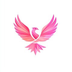 Pink phoenix bird soaring, white background, graphic design, logo