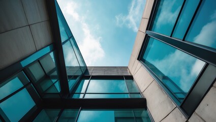 Obraz premium Abstract image of gazing upward at contemporary building architecture exterior detail