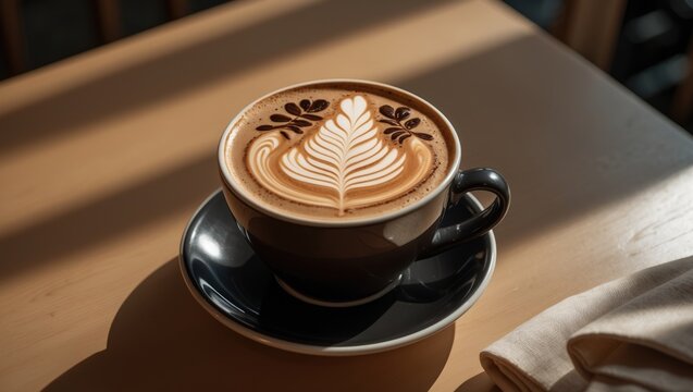Mocha coffee served on the table with food and menu items
