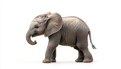 Fototapeta premium Adorable Baby African Elephant Calf Standing Isolated on White Background