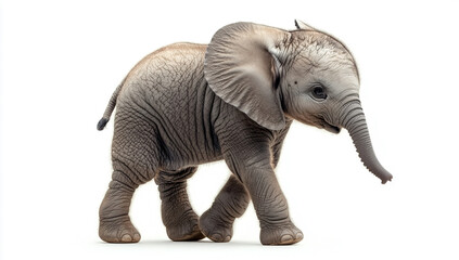 Obraz premium Adorable Baby African Elephant Walking Isolated on White Background