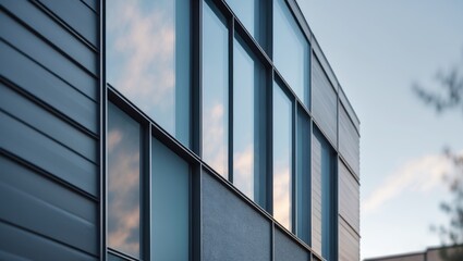 Abstract diagonal building facade featuring windows and siding background