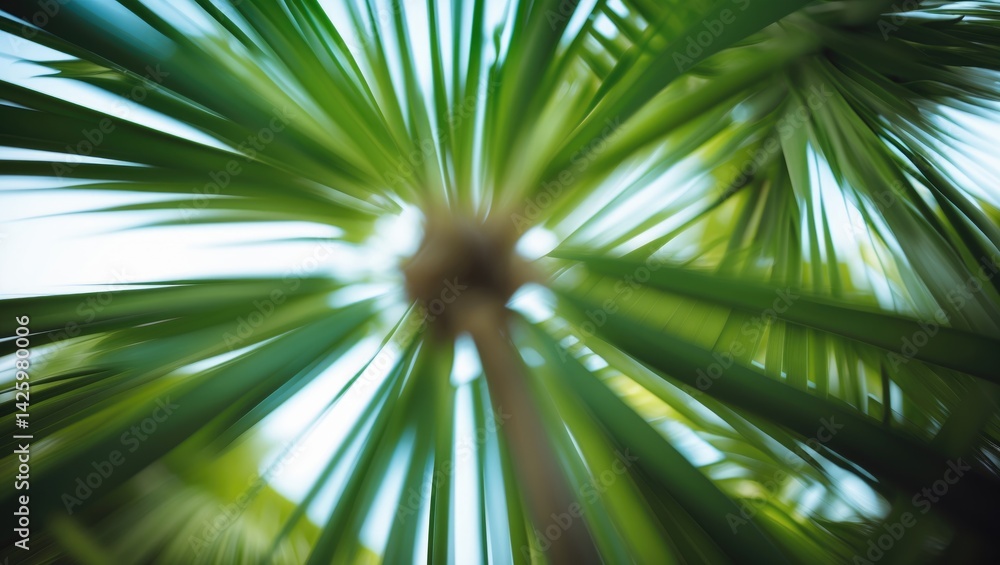 Poster abstract green foliage pattern featuring blurred palm leaves for eco-friendly design