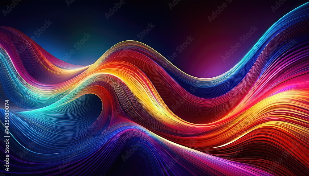 Poster vibrant dance of color and light a stunning abstract expression of waves in a kaleidoscopic spectrum