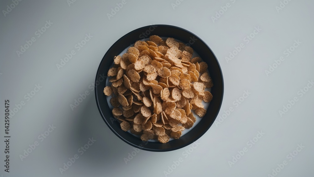 Poster all bran cereal in a black bowl viewed from above isolated on background