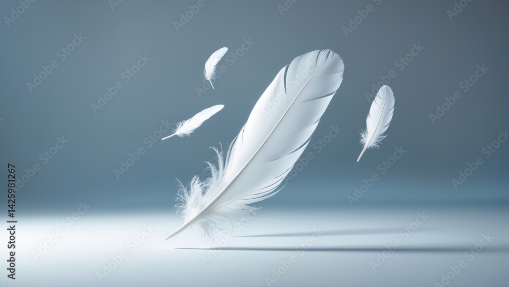 Poster lightweight white feather logo featuring floating bird elements