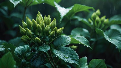 Wet Ashoka flower bud after rain