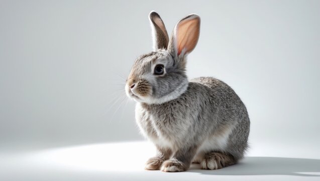 Cute bunny furry pet with long ears isolated on white background