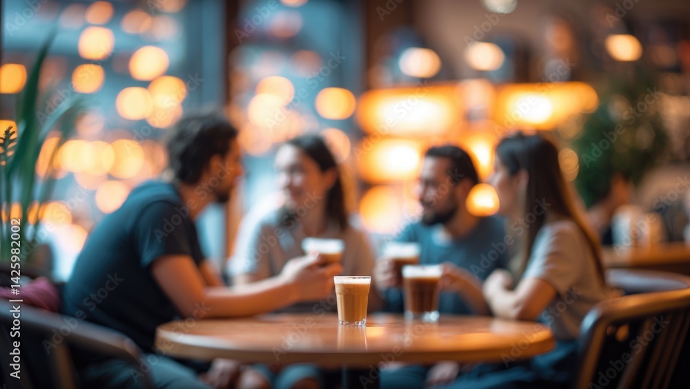 Poster Defocused view of customers in a vibrant food and coffee shop setting