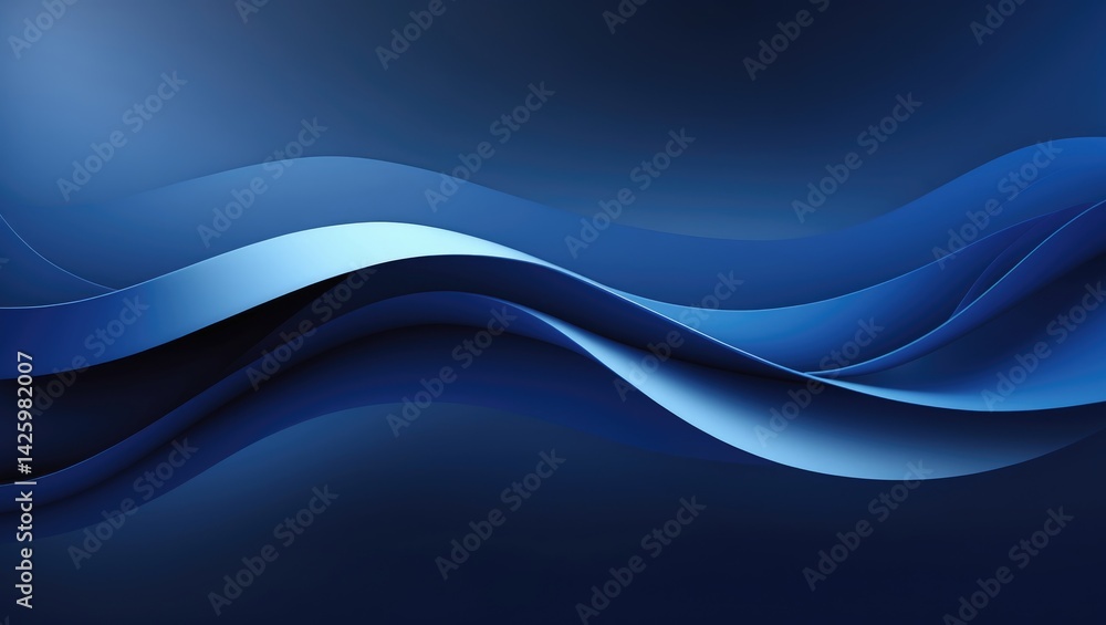 Poster Dark blue abstract backdrop featuring flowing wave patterns and dynamic shapes