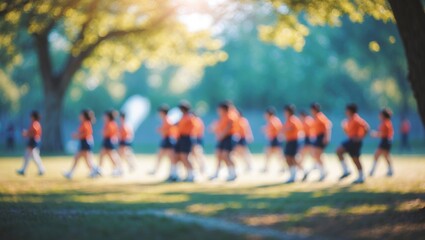 Faded image of students performing marching and parade drills for a flag ceremony