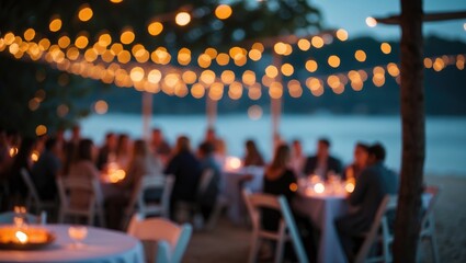 Abstract view of beach at night with blurred lights