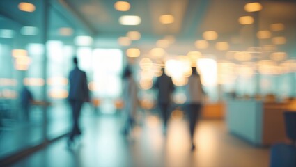 Blurred office background with people in motion and modern design