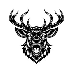 Deer Head Vector Illustration with Antlers in Silhouette Style