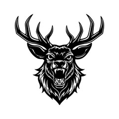 Naklejka premium Deer Head Vector Illustration with Antlers in Silhouette Style