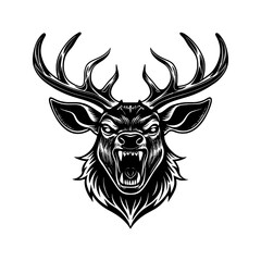 Deer Head Vector Illustration with Antlers in Silhouette Style