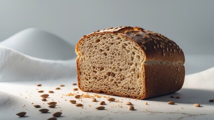 Close-up of bread toast with crumbs on a white background