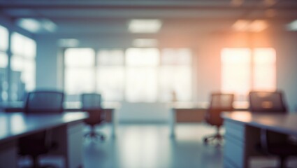 Fototapeta premium Abstract light bokeh background of an empty office space with blurred interior design elements