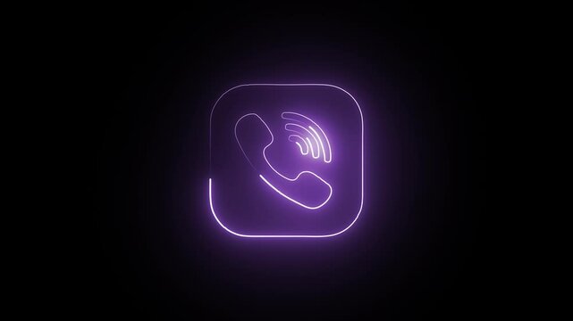 Glowing neon Viber icon loop animation, glowing neon Viber logo animation video on black background, with alpha.