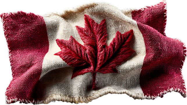 Canada flag flapping in the wind with motion blur effect, isolated on transparent background