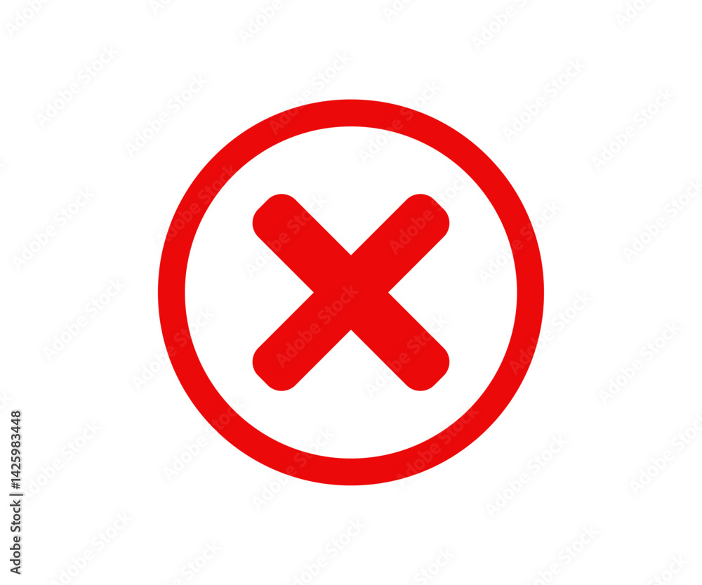 Poster red cross x mark icon. red x symbol in circle shape. rejection isolated sign vector design and illus