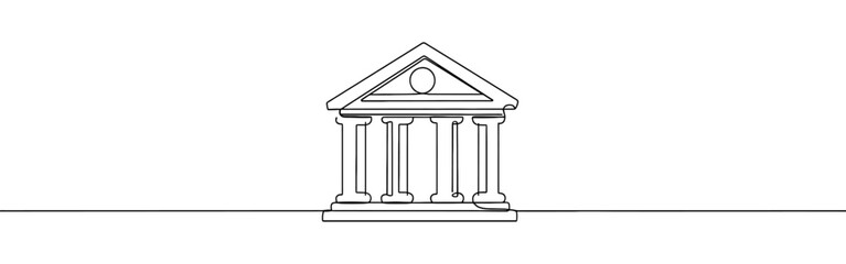 Bank continuous one line drawing. Government building, museum. Vector illustration.